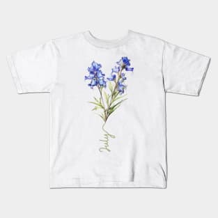 Larkspur - Birth Month Flower for July Kids T-Shirt